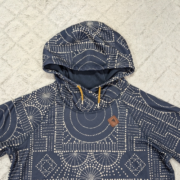 Burton Hoodie Womens L Blue Navy Geometric Heron Pullover Dryride Bandota - Picture 2 of 10